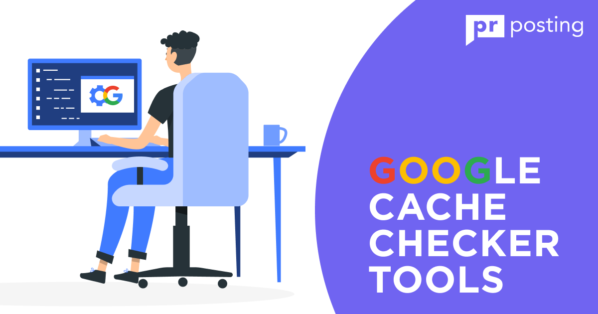 Illustration showing a Google Cache Checker tool analyzing a website URL and displaying the cached version stored by Google.